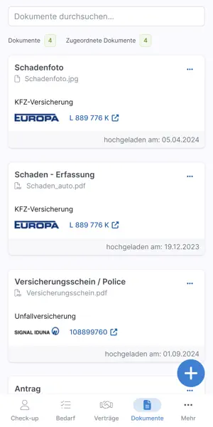 Vertrag anlegen in der Finanzmanager App
