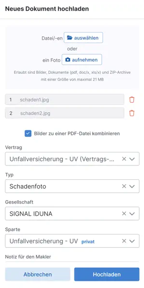 Dokumentenübersicht in der Finanzmanager App
