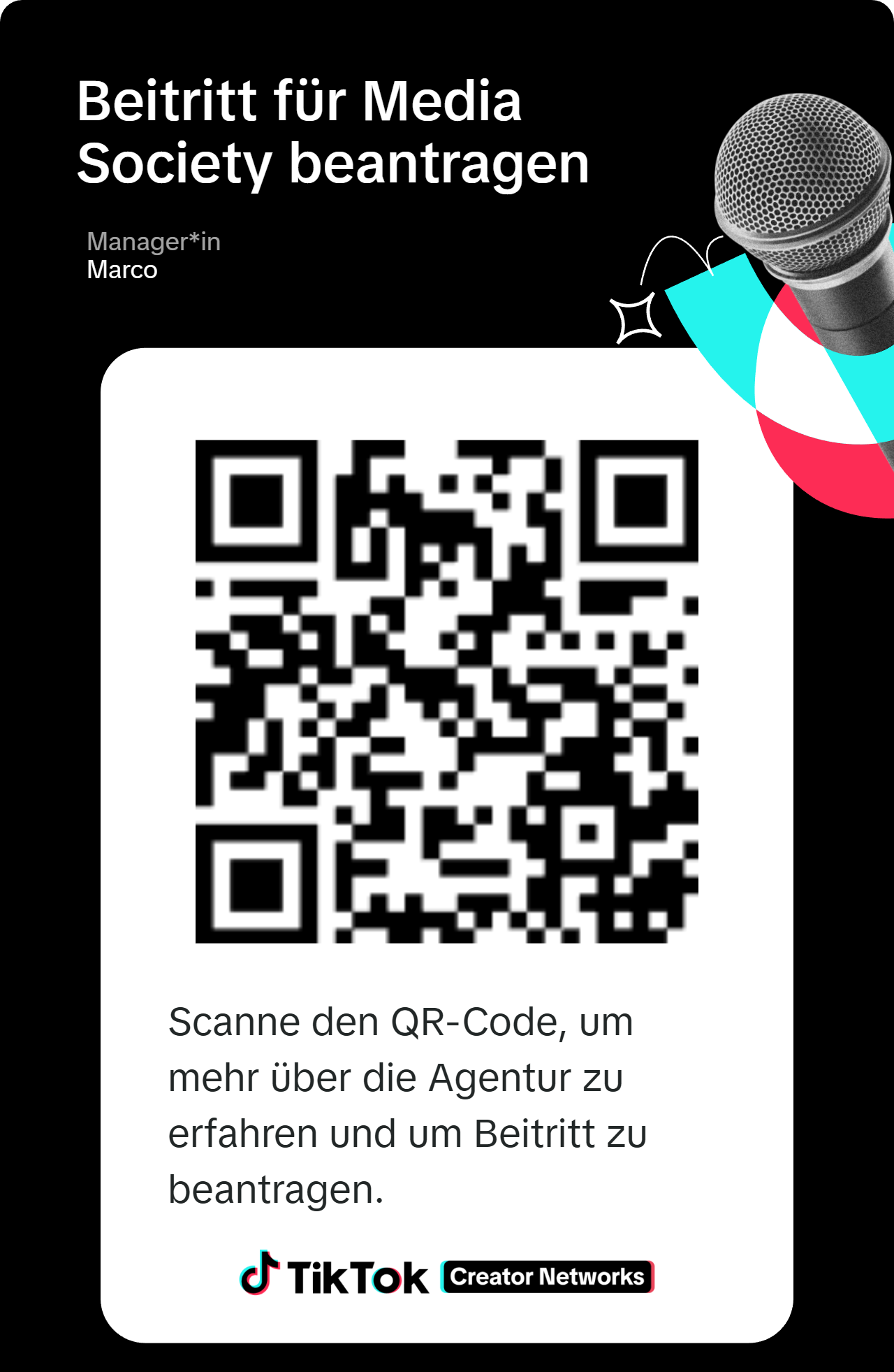 Media Society TikTok Creator Network Bewerbung QR Code